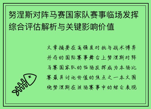 努涅斯对阵马赛国家队赛事临场发挥综合评估解析与关键影响价值
