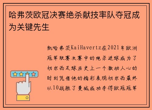 哈弗茨欧冠决赛绝杀献技率队夺冠成为关键先生